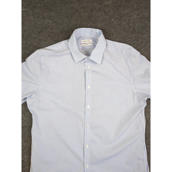 Calvin Klein Steel Slim Fit Stretch Wrinkle Free Blue Check Dress Shirt 16 34/35 - Picture 1 of 11